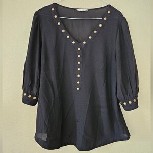 41 Hawthorne L Black Studded Women's Top